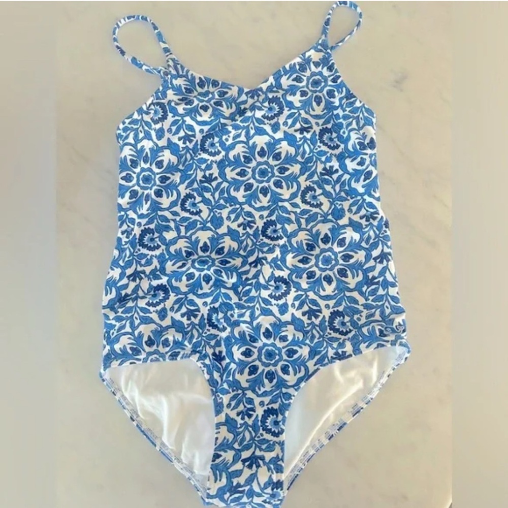 Vineyard Vines Blue and White katama tile Kids Swimsuit